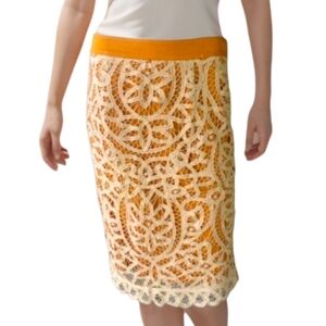 Odille Orange and Cream Lace Pencil Skirt